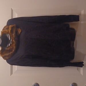 Emma James Black Sweater with Brown Faux Fur Collar